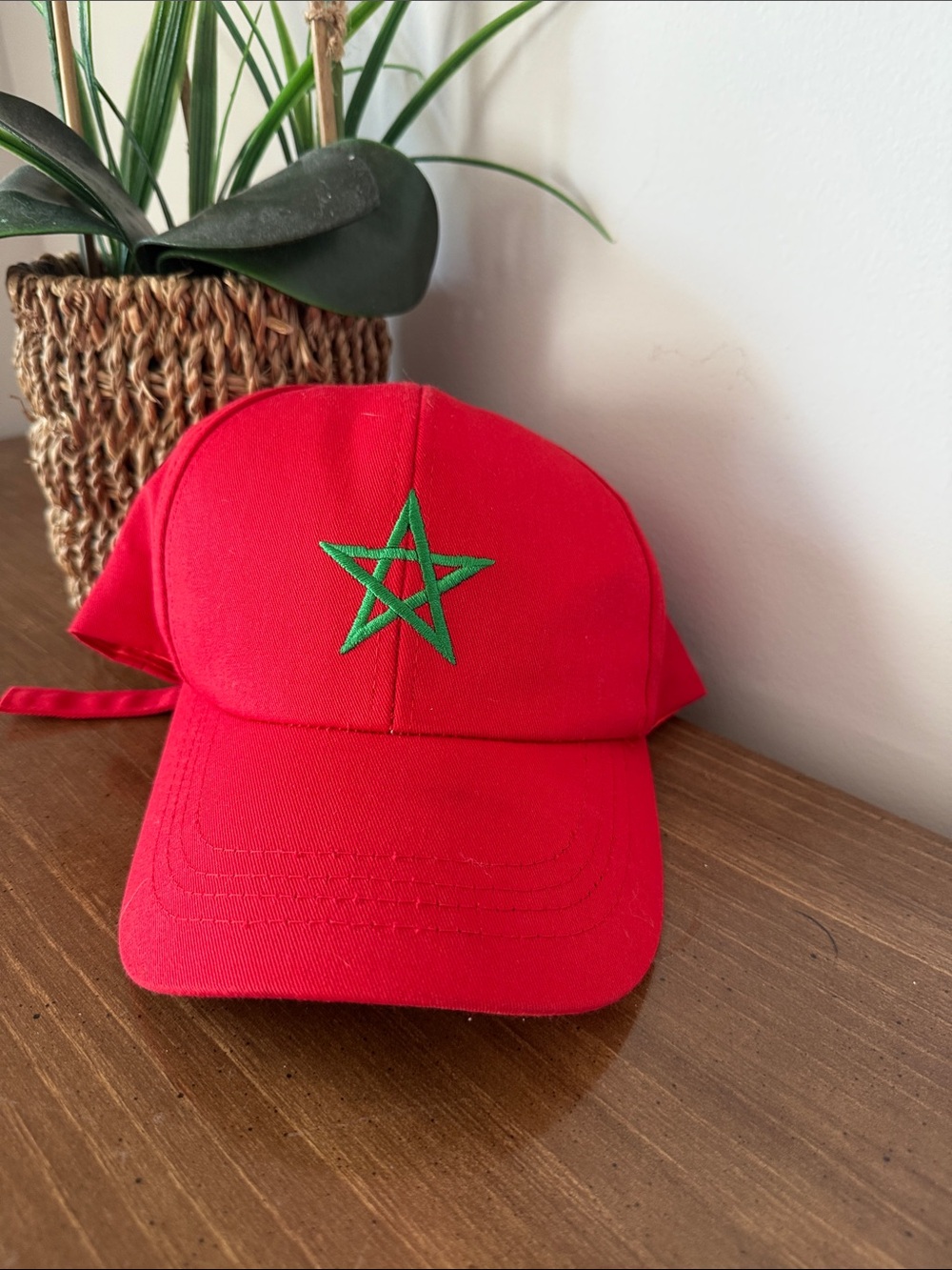 Red Kids Baseball Cap with Green Star Embroidery